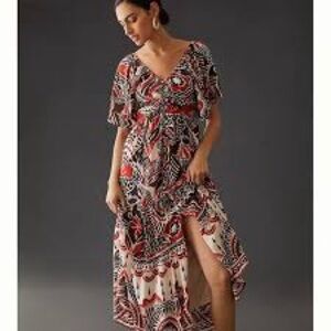 Anthropologie‎ Red and Black High Low Dress